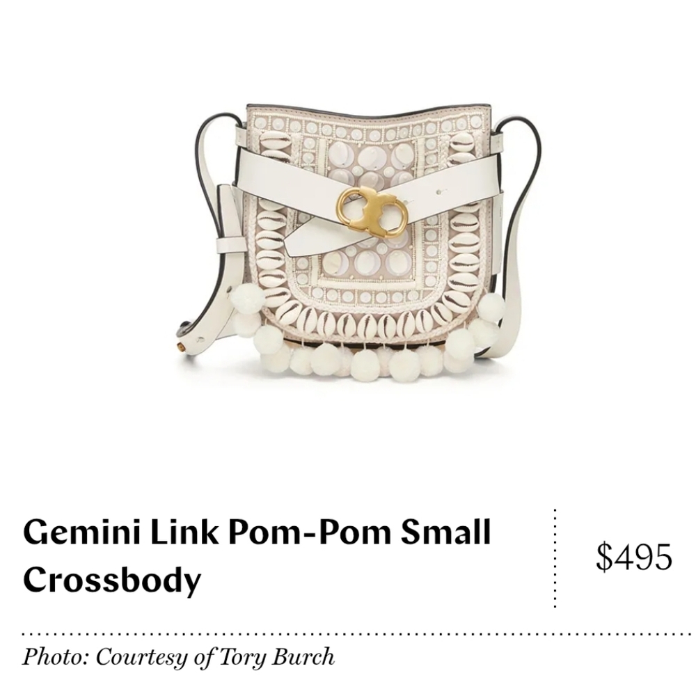 Tory Burch White Gemini Link Embellished Pom-Pom Crossbody Bag - Picture 2 of 16